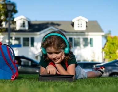 Child studying in the park